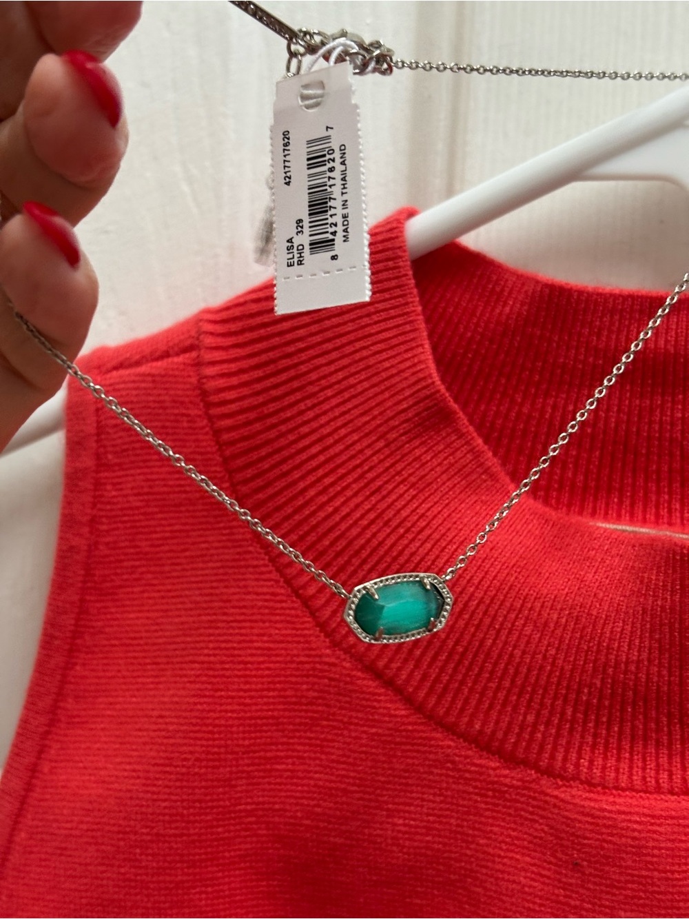 Kendra Scott Silver Necklace with Green Oval Stone - Picture 4 of 6